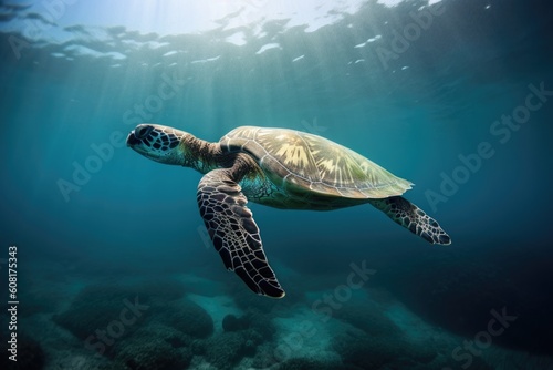 sea turtle swimming underwater, showing its graceful movements and unique anatomy, created with generative ai © altitudevisual