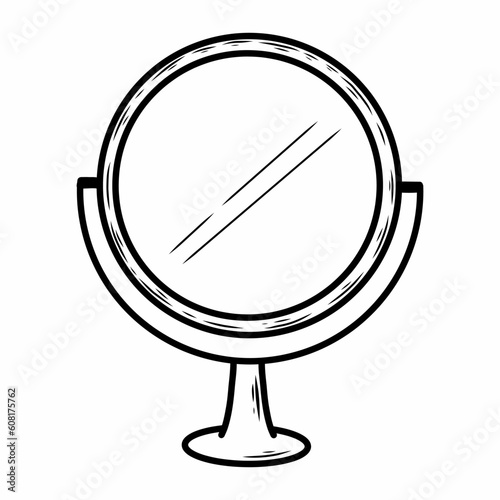 Doodle style table mirror. Vector hand drawn icon.