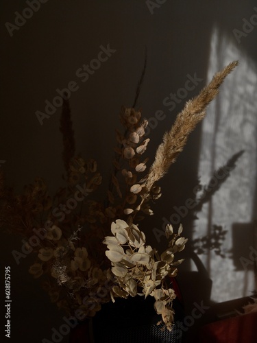 bouquet of dried flowers on a dark background