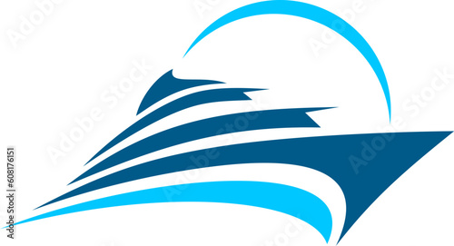 Boat icon, yacht ship or ocean liner and sea cruise sailboat, vector symbol. Nautical speedboat or yacht sail boat on water waves, marine travel and yachting club sport and ferry transportation icon