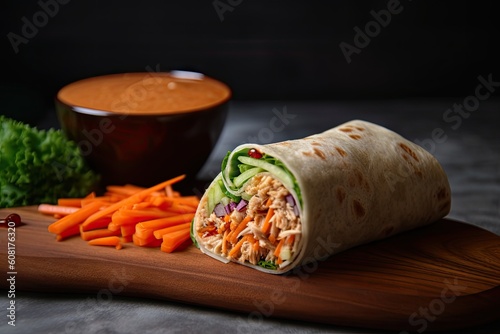 tuna salad wrap with crunchy veggies and spicy sauce, created with generative ai