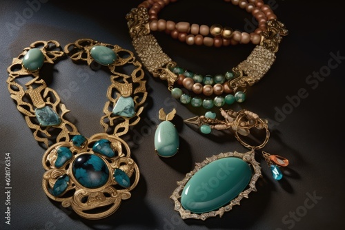 accessory and jewelry trends showing off statement necklaces, earrings, and rings, created with generative ai