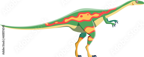 Cartoon Elaphrosaurus dinosaur character. Prehistoric creature or monster, Jurassic era lizard or dinosaur isolated vector cute personage. Jurassic era extinct predator reptile with long neck and tail