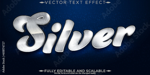 Silver metallic text effect, editable shiny and elegant text style