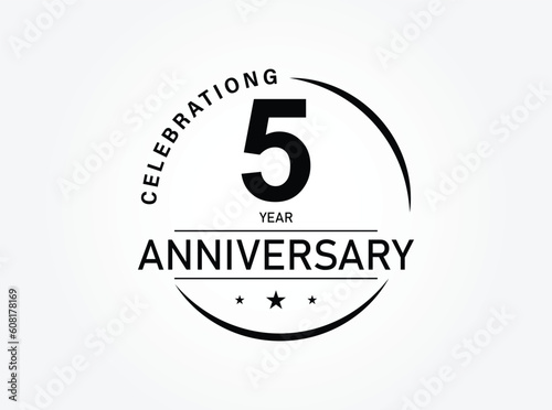 5 years anniversary pictogram vector icon, 5th year birthday logo label, black and white stamp isolated.