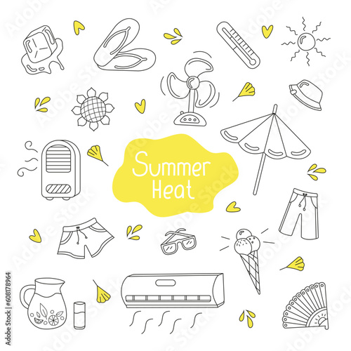Vector set of summer heat doodle.
