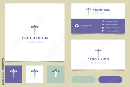 Crucifixion logo design with editable slogan. Branding book and business card template.
