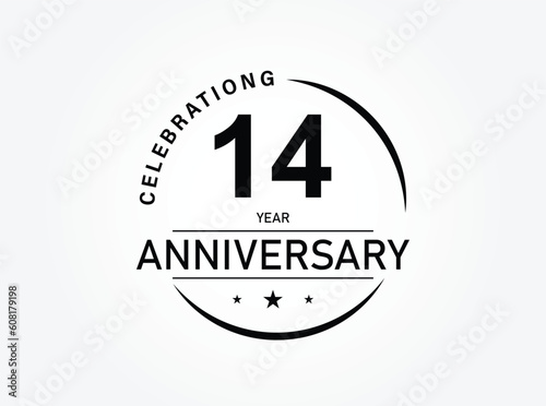 14 years anniversary pictogram vector icon, 14th year birthday logo label, black and white stamp isolated.