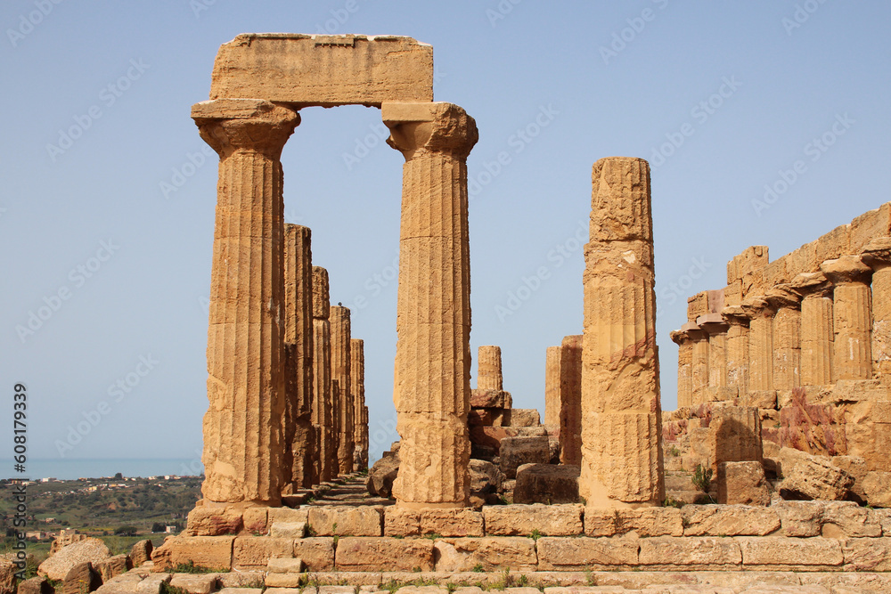 ruined ancient temple (temple of juno) in agrigento in sicily (italy) 
