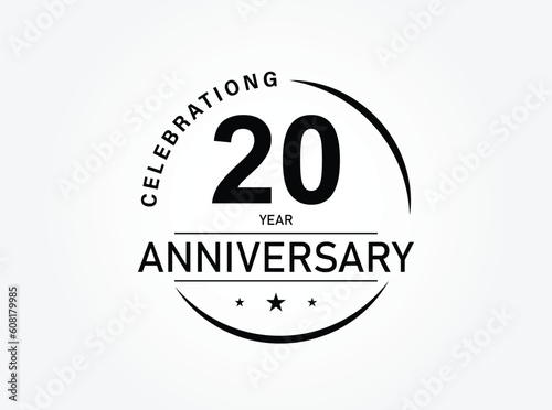 20 years anniversary pictogram vector icon, 20th year birthday logo label, black and white stamp isolated.