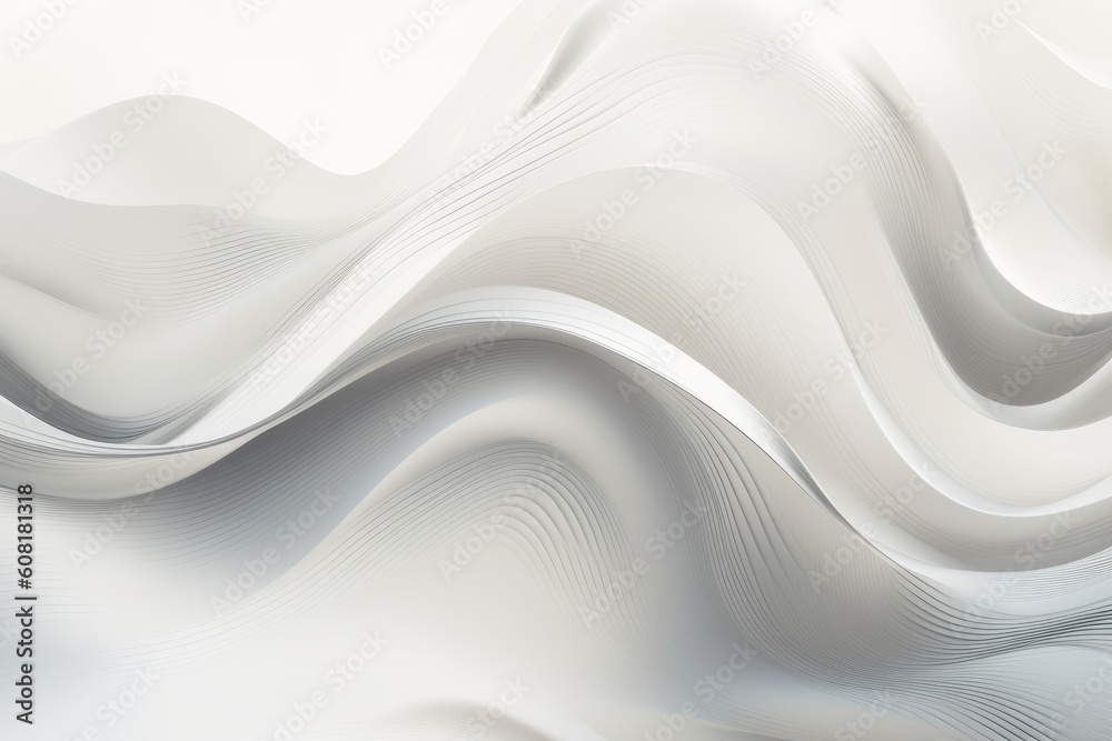 Obraz premium Abstract white background with flowing curves in shades of grey, Generative ai