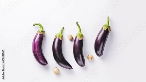 Aubergines with white background top Created With Generative AI Technology