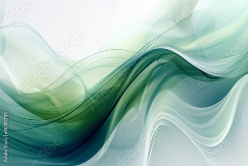 Abstract white background with flowing curves in shades of green  Generative ai