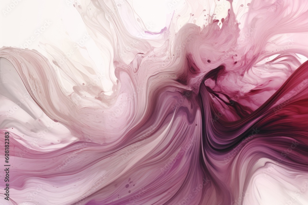 Abstract white background with flowing curves in shades of pink, Generative ai