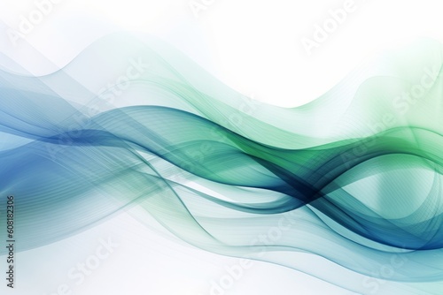 Abstract white background with flowing curves in shades of green and blue  Generative ai
