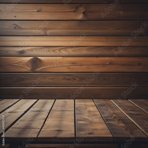 Empty wooden table for product display with field background ai generative