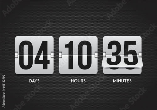 Mechanical scoreboard with flip symbols. Countdown timer. Clock counter. Vector template for your design.