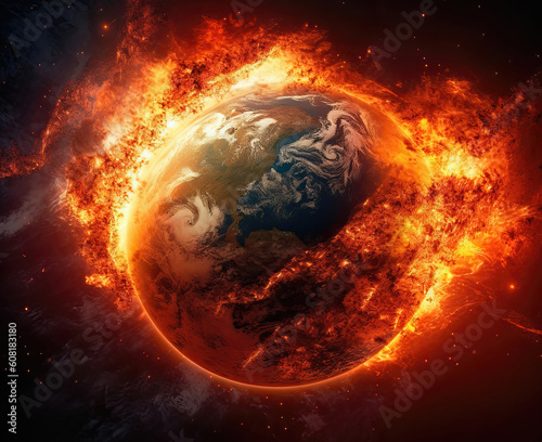 Illustration of the planet Earth burning. Burning world earth.