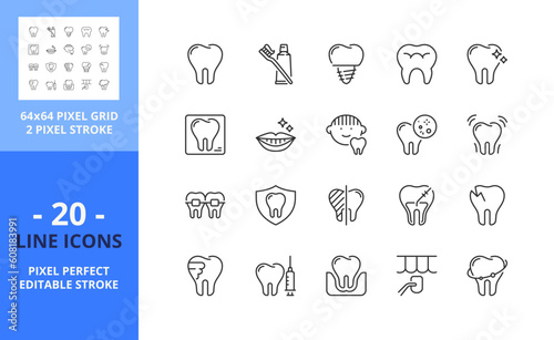 Line icons about dentistry and dental care. Pixel perfect 64x64 and editable stroke photo