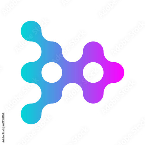 Cyan magenta Meta ball shape. Futuristic logo design template. Connection union concept. Liquid joined dots. Biotechnology science research. Molecule structure. Connected circles. Vector illustration