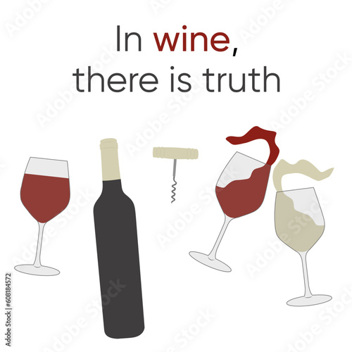 Set of wine glasses and bottle elements. Wine set concept. Weekends and chill concept.