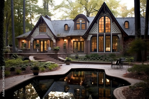 Beautiful backyard exterior house. Generate Ai photo