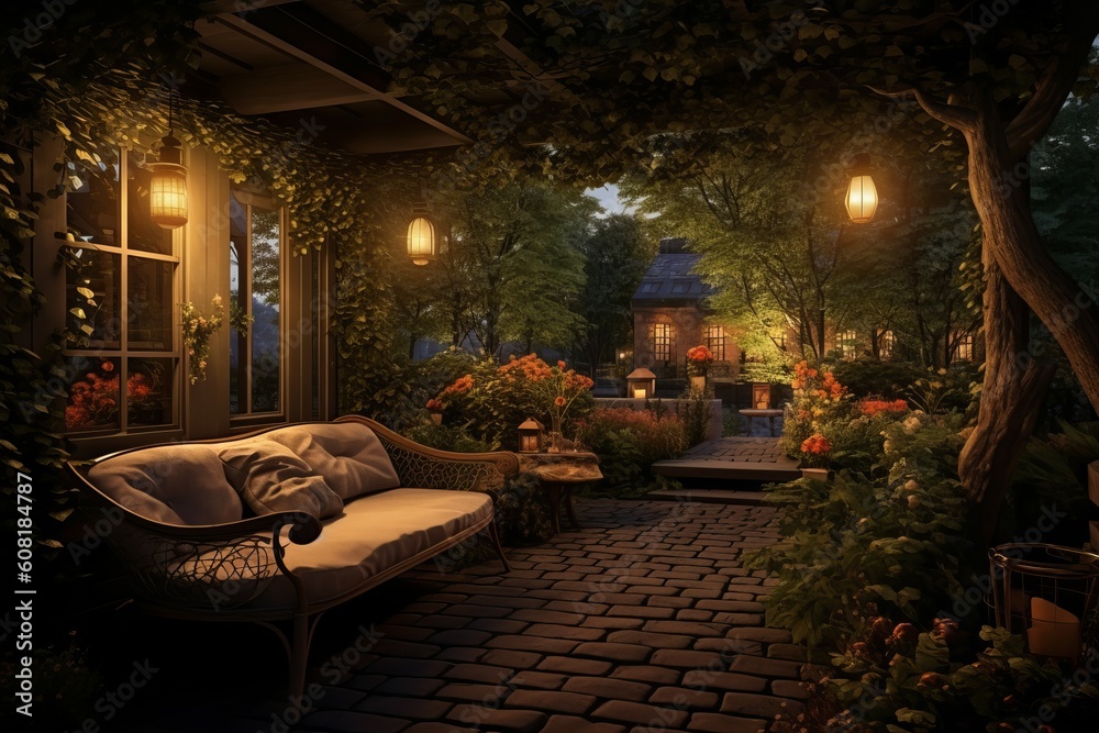 Beautiful backyard interior design. Generate Ai Stock Illustration ...