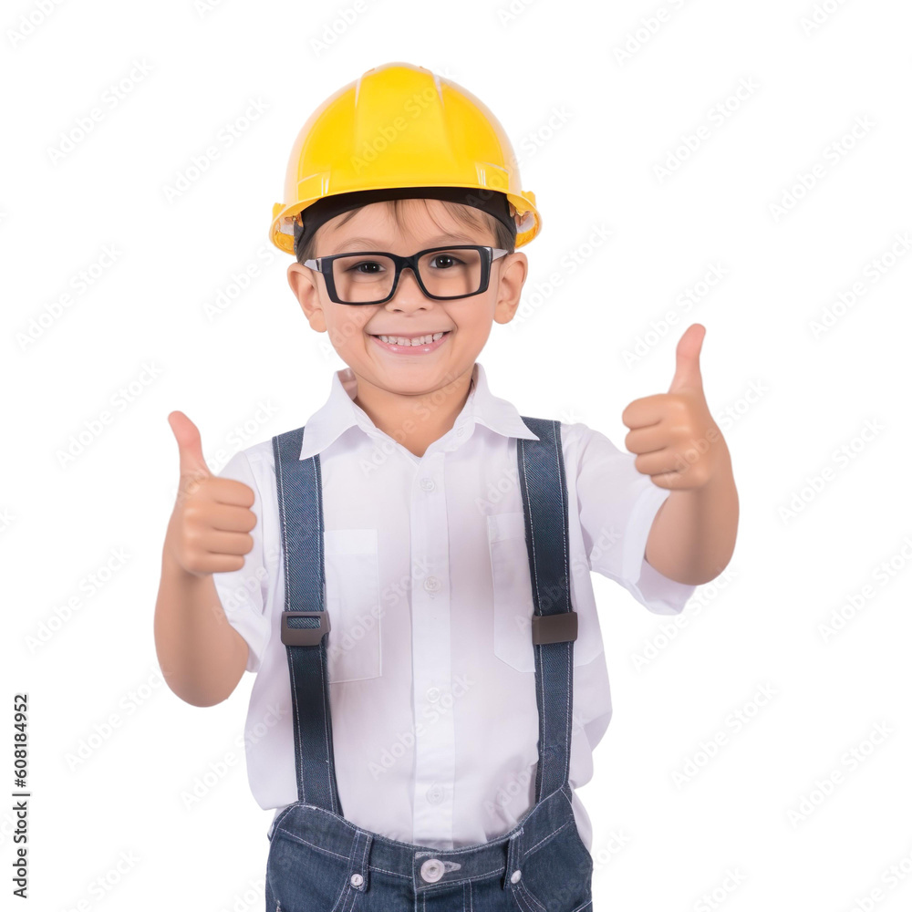 Child boy dressed as Engineer showing thumbs up isolated on transparent background, Generative Ai
Child boy dressed as Engineer showing thumbs up isolated on transparent background, Generative Ai