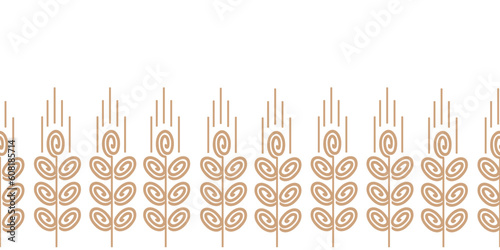 Seamless wheat or barley background isolated vector. Doodle hand drawn illustration, endless rye spikelets of wheat ears border, frame, banner, flyer template. Bakery goods packaging design