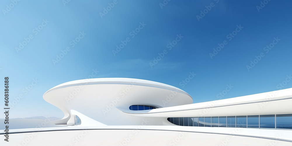 Futuristische weiße moderne Häuser mit runden Formen und Himmel, ai generativ Futuristische weiße moderne Häuser mit runden Formen und Himmel, ai generativ
