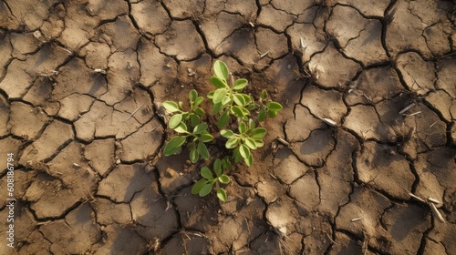 Dryland with long horizon and little green leave closeup Created With Generative AI Technology