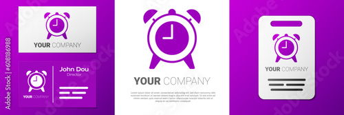 Logotype Alarm clock icon isolated on white background. Wake up, get up concept. Time sign. Logo design template element. Vector