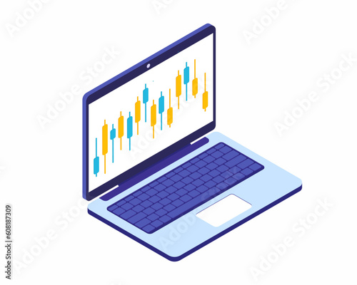 Stocks market graph chart on laptop screen Financial chart to buy and sell for stock exchange market concept.