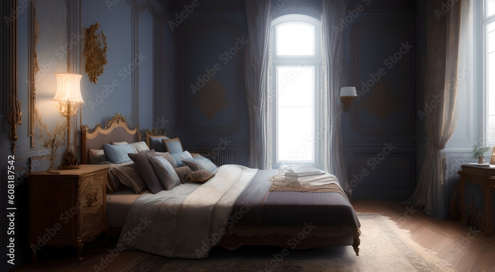 Comfortable bed in contemporary room [AI Generated]