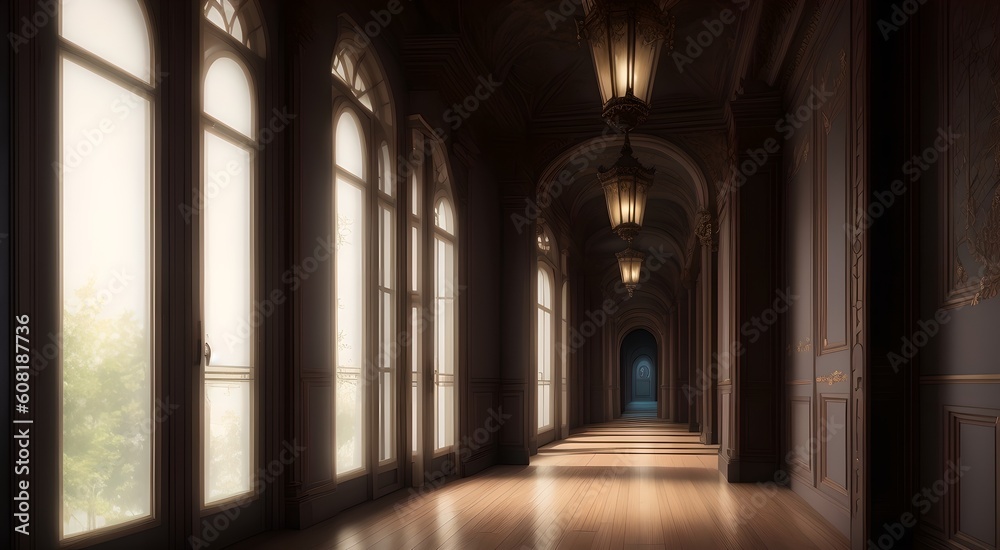 Perspective view of a grand corridor [AI Generated]