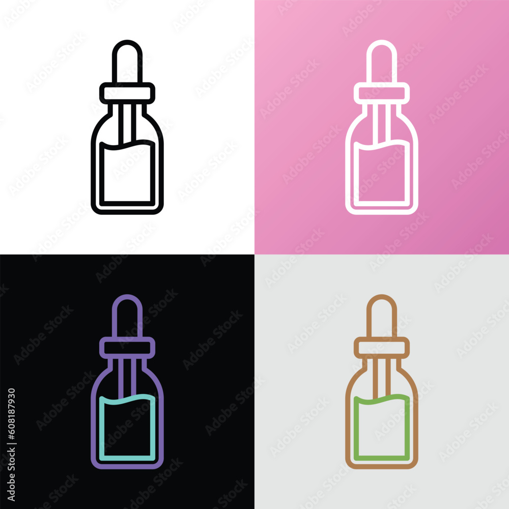 Dropper: bottle with pipette thin line icon. Beauty essence, serum or essential oil. Modern vector illustration for beauty shop. Dropper: bottle with pipette thin line icon. Beauty essence, serum or essential oil. Modern vector illustration for beauty shop.