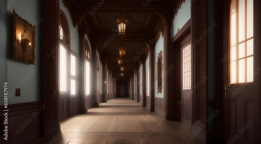 Perspective view of a grand corridor [AI Generated]
