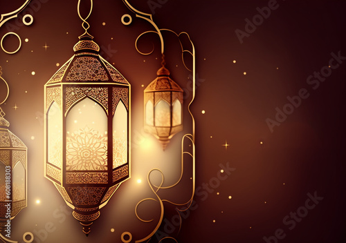 islamic background with moon lanterns and mosque for ramadan eid ul fitr and eid al adha eid milad muharram generative ai © shinchan