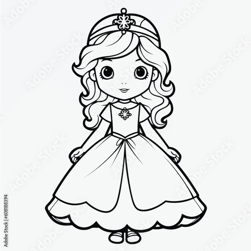 Simple Kids Coloring Page  Flat Vector Illustration of a Cute Princess with Crisp Lines