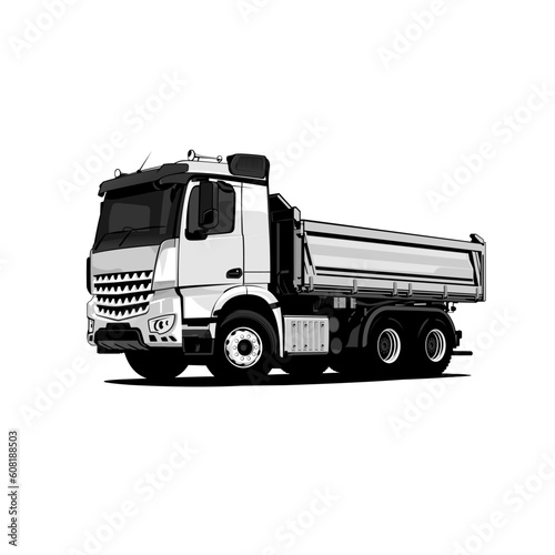 Truck Construction Illustration Editable White Color