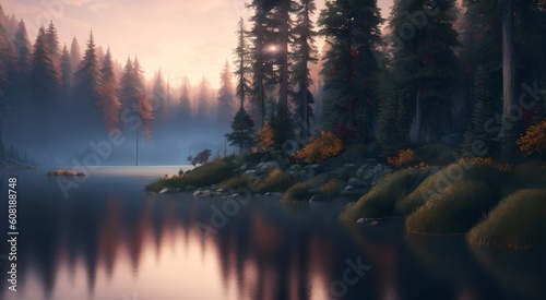 Serene forest reflection in the lake  AI Generated 