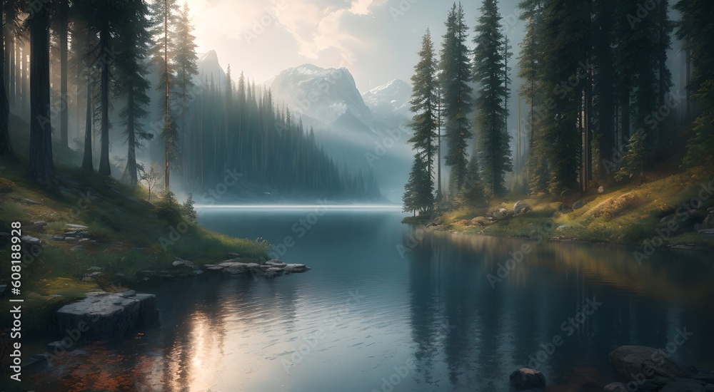 Serene forest reflection in the lake [AI Generated]