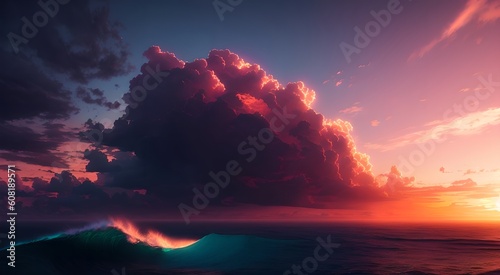 Vibrant orange sky at dusk [AI Generated] © Jefferson