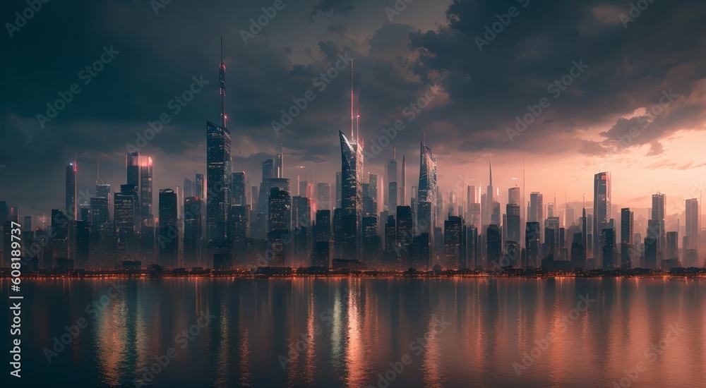 Urban landscape with towering buildings [AI Generated]