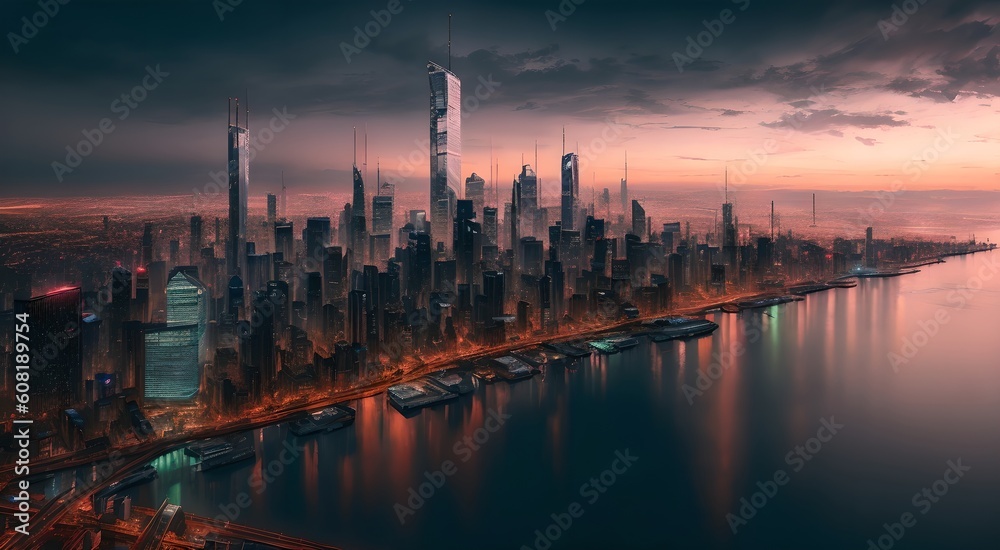 Urban landscape with towering buildings [AI Generated]