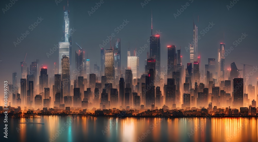 Fototapeta premium Urban landscape with towering buildings [AI Generated]