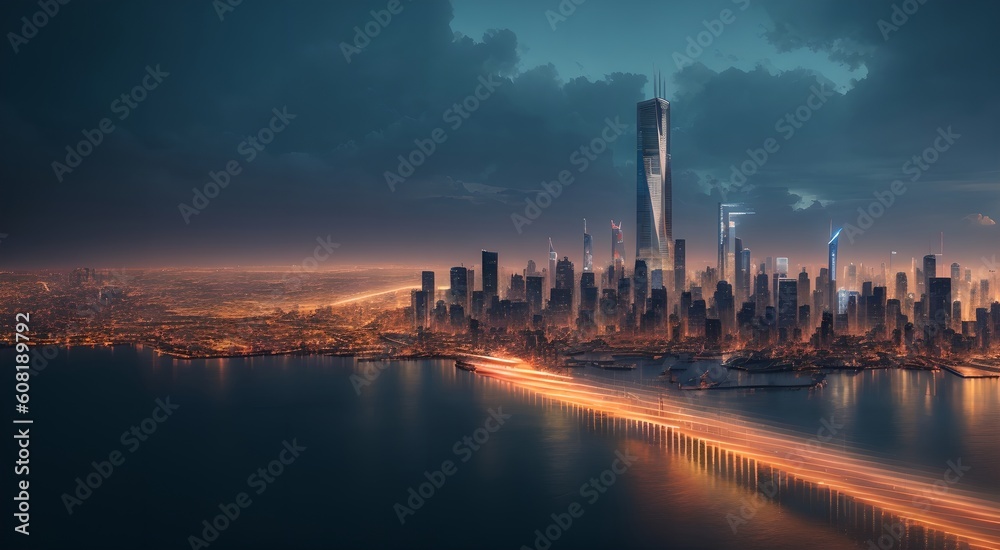 Urban landscape with towering buildings [AI Generated]