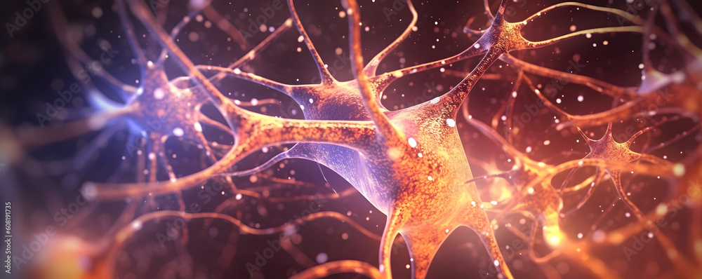 neurons under the microscope. Created in AI tehnology