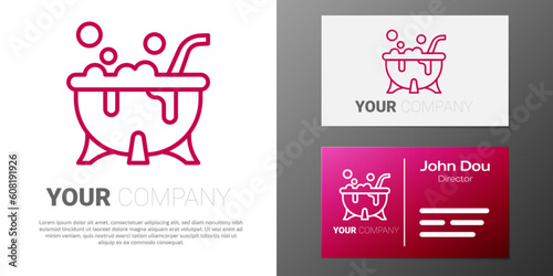 Logotype line Halloween witch cauldron icon isolated on white background. Happy Halloween party. Logo design template element. Vector
