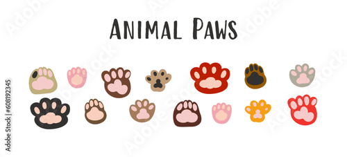 Vector set of cat or dog footprints. Doodle elements. Paw print icon, diary and notebook stickers, different animal’s footprints, cricut prints 